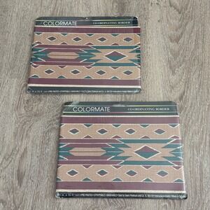Vintage Colormate Southwestern Wallpaper Border 2 Rolls Teal Burgundy 13980011